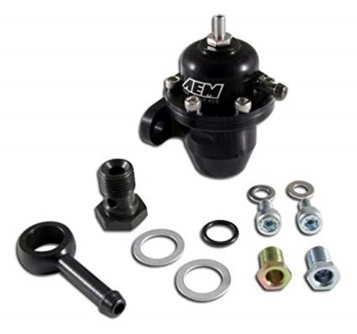 Kuva: AEM 25-303BK inline EFI polttoaineen paineensäädin 2x AN6 ORB / 1x AN6 ORB
