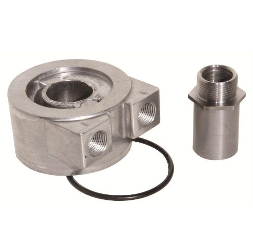 Kuva: Sandwich Oil Adapter 1"-16 for Cummins Dodge Diesel w/ 3/8" NPT Ports
