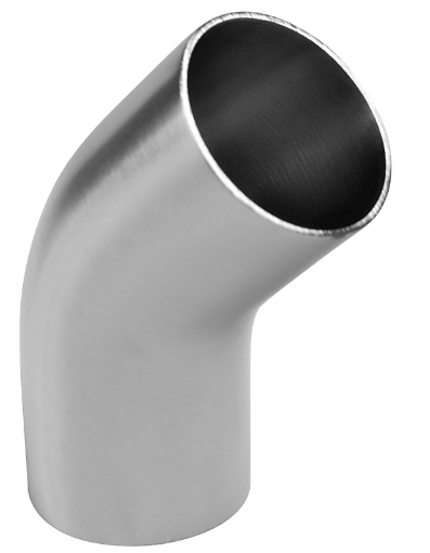 Kuva: 4" - 101,6 mm. Ruostumattoman putken taivutus 45 astetta - 304