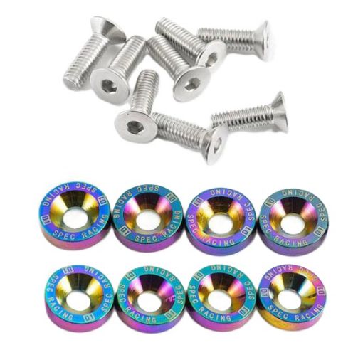 Kuva: 8 x M6x20 Teräspultit + aluslevyt - Neo Chrome
